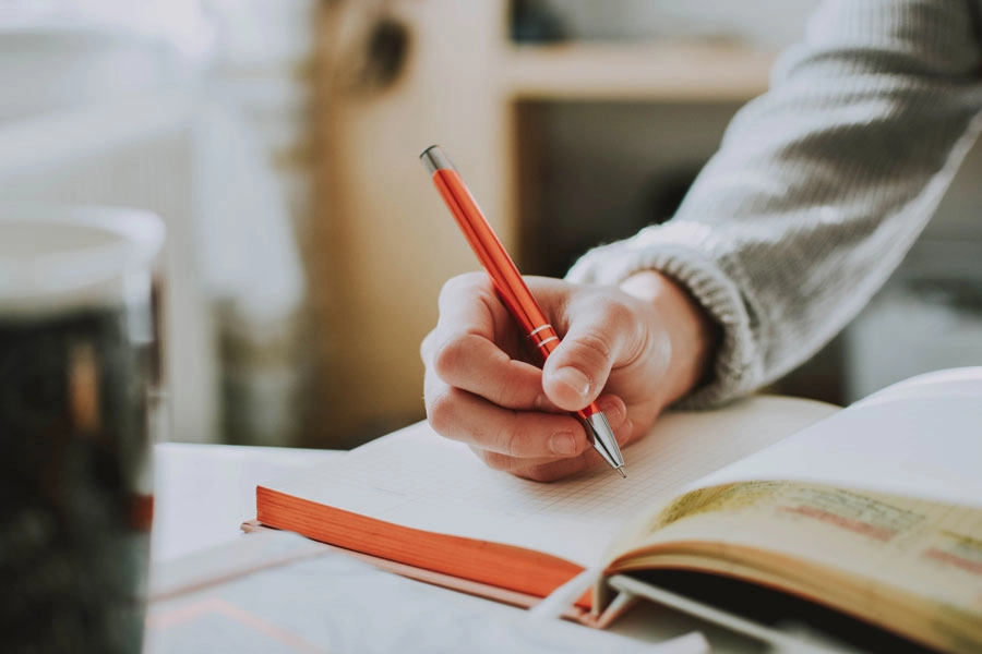 Pen writing in a ledger.